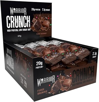 Warrior Crunch Protein Bars Fudge Brownie 12 x 64g High Protein Low Sugar