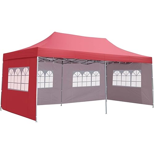 Outdoor Basic 10x20 Ft Pop up Canopy Party Wedding Gazebo Tent Shelter with Removable Side Walls Red