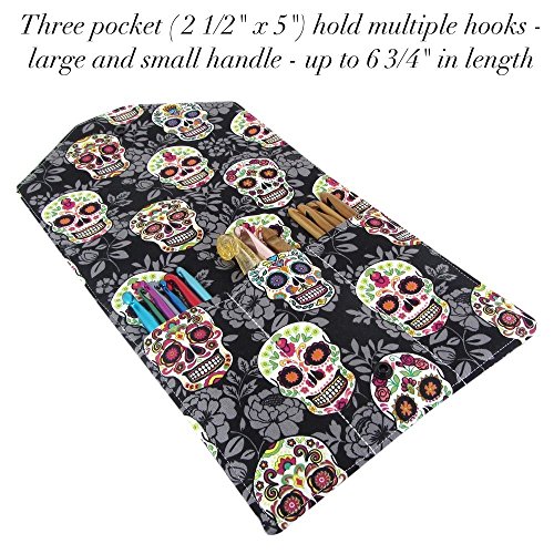 Sugar Skull Fabric Crochet Hook Case - Keeps Hooks Organized - Perfect Hook Holder For At Home Or Travel!