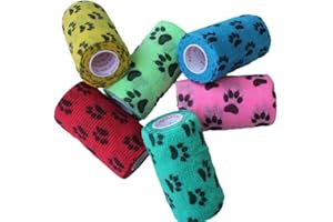 Prairie Horse Supply 3 Inch Vet Wrap Tape Bulk (Assorted Paw Prints) (Pack of 6) Self Adhesive Adherent Adhering Flex Bandage Grip Roll Dog Cat