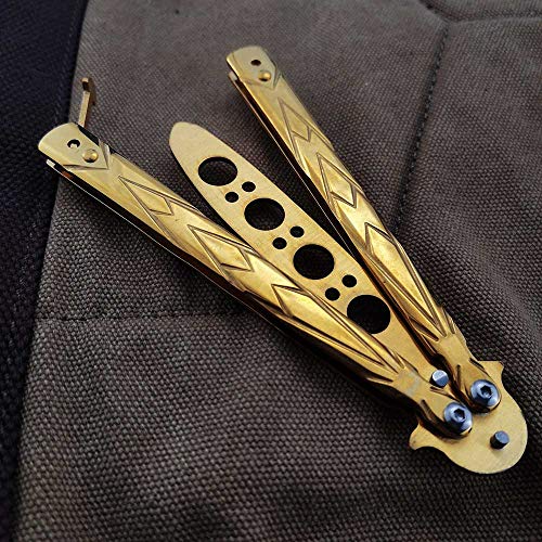 Butterfly Game Knife, Practice Knife, No Sharp No Edge Dull Blade, CS GO Player Trainer, Spider Carving, Stainless Steel, Gold Titanium