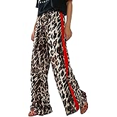 edptrvu High Waisted Leopard Print Wide Leg Trousers for Women Cusual Comfortable with Elastic Waistband
