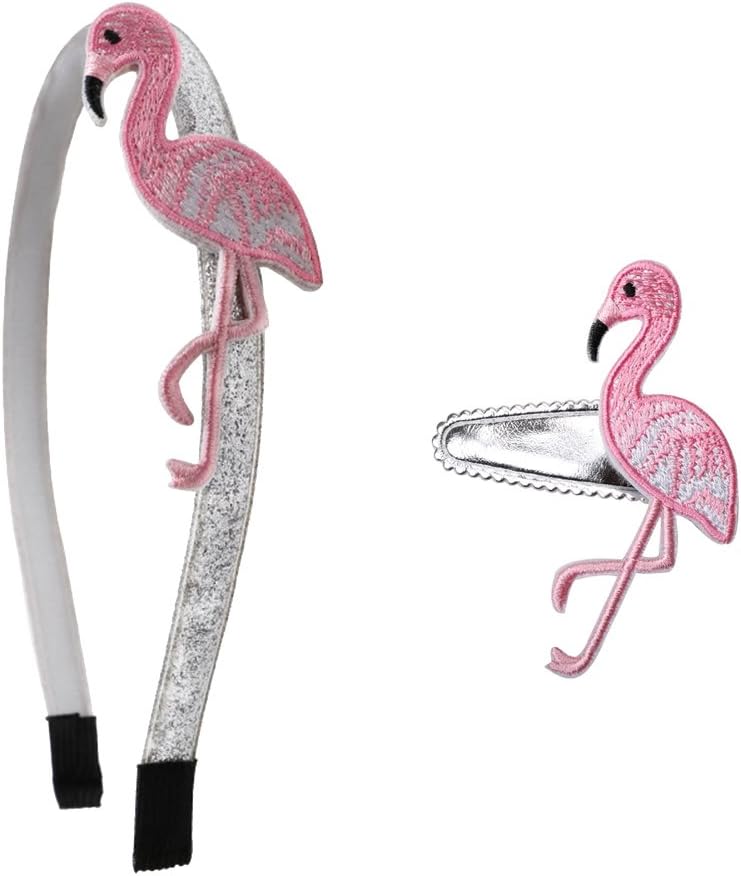 TINKSKY2pcs Cute Flamingo Headband Embroidery Hair Hoop Set Girls Headwear Hairpins (Flamingo Hair Hoop and Hairpins)