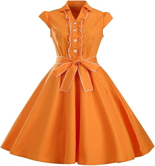 Amazon アイキーパー Eyekepper ワンピース ロカビリー スイングドレス 50年代風 ヴィンテージ風 無地 フレアー 結婚式 ダンスパーティー カジュアル デート レディース オレンジ M イブニングドレス 通販