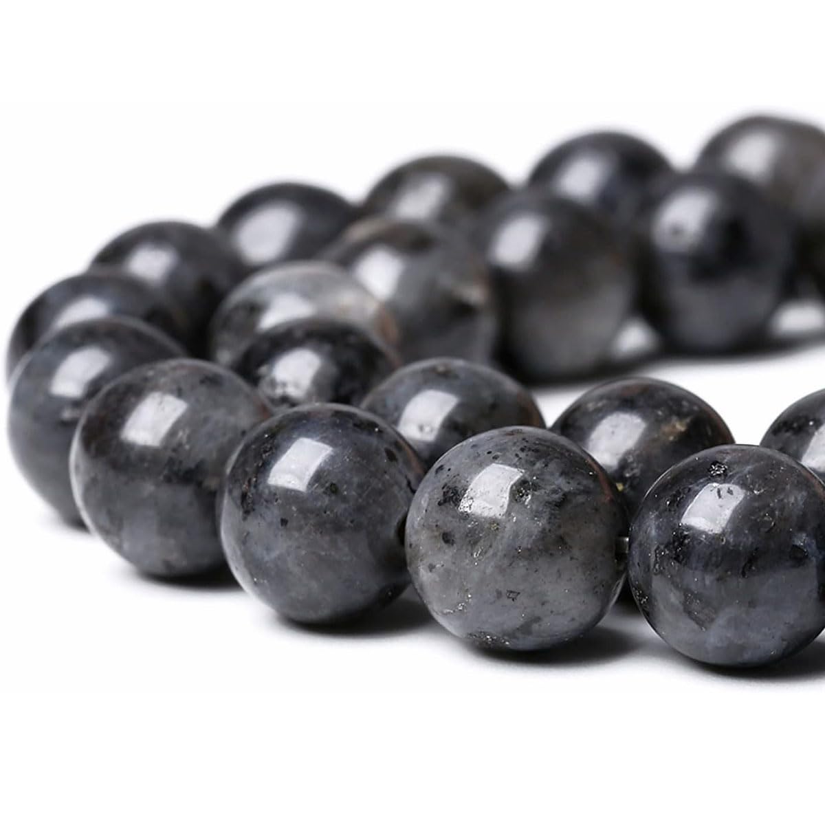 10mm Natural Black Labradorite Beads Round Semi Precious Gemstone Loose Stone Beads for Jewellery Making (38-40pcs/strand)