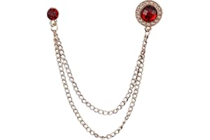 HSQYJ Retro Gold Plated Chain Crystal Round Brooches Collar Pins Rhinestone With Hanging Chain Suit Shirt Lapel Brooch Pin Fashion Jewelry for Men Boy