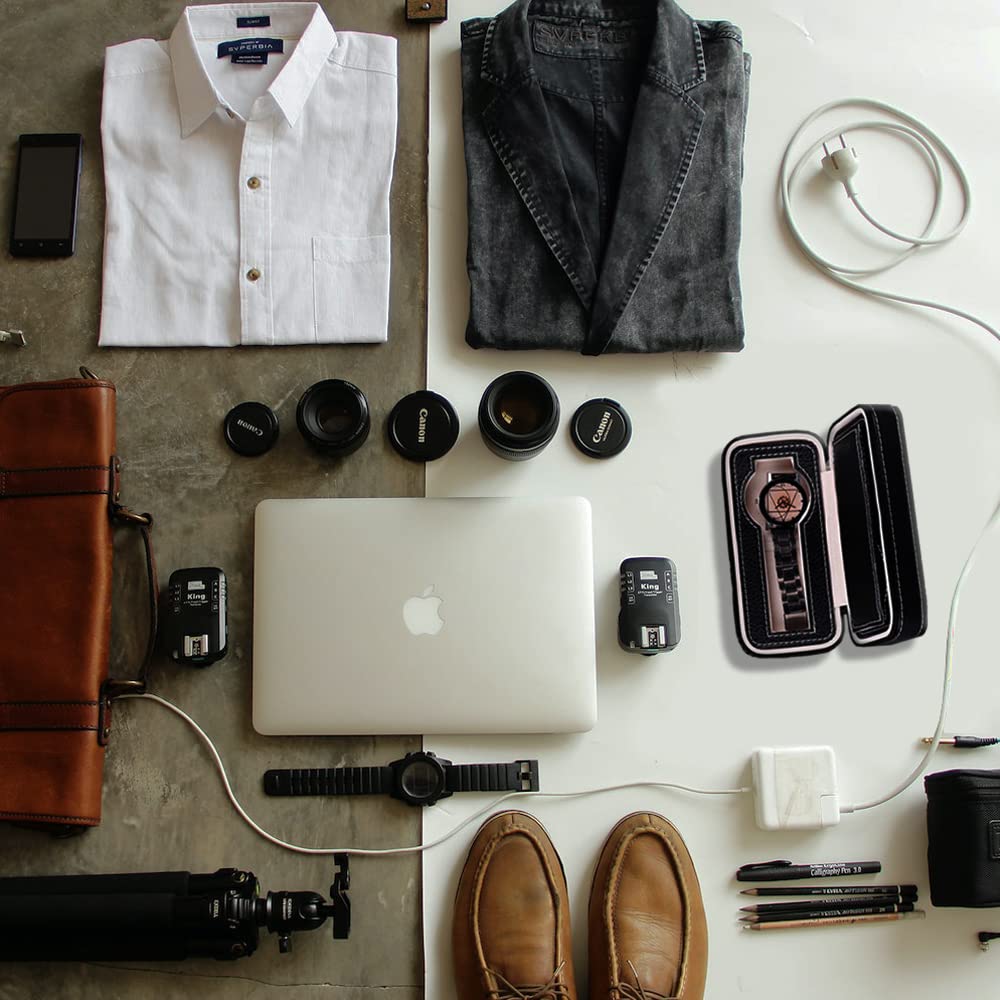 watch travel case,travel watch cases for men, PU leather zipper storage case watch organizer, 2 place notch portable travel watch zipper case, suitable for living room bedroom and travel