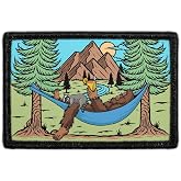 Bigfoot - Racoon Cuddling Hook &amp; Loop Patch - 2x3 in - Pull Patch | Removable morale Patch, merrow edge border, low profile, polyester, washable, hook-backed, for hats, jeans, vests