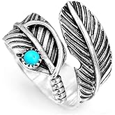 Fuqimanman2020 Western Turquoise Flower Lightning Bolt Adjustable Ring Natural Green Stone Thunder Flash for Women Cowgirls Punk Party Statement Jewelry