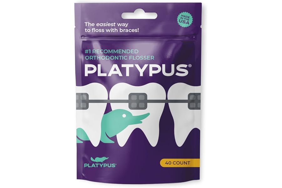 Platypus Orthodontic Flossers for Braces, 40 Count (Pack of 1), Ortho Picks for Adults & Kids, Fits Under Arch Wire, Non-Damaging, Encourage Flossing Habits