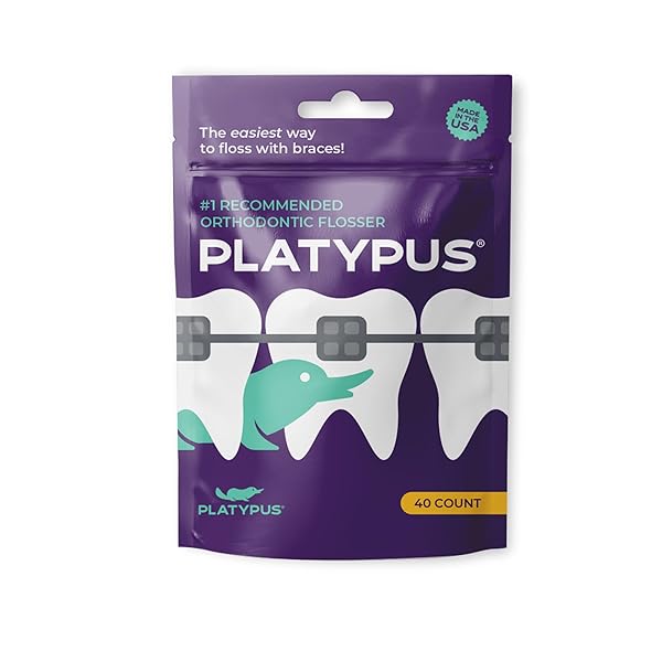 PLATYPUS ORTHODONTIC FLOSSERS FOR BRACES, 40 COUNT (PACK OF 1), ORTHO PICKS FOR ADULTS & KIDS, FITS UNDER ARCH WIRE, NON-DAMAGING, ENCOURAGE FLOSSING HABITS