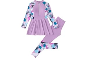 Girls Long Sleeve Surfing Swimwear Rash Guard Swimsuit Swimming Tops Pants 3pc UPF 50+ Sun Protection Bathing Suit