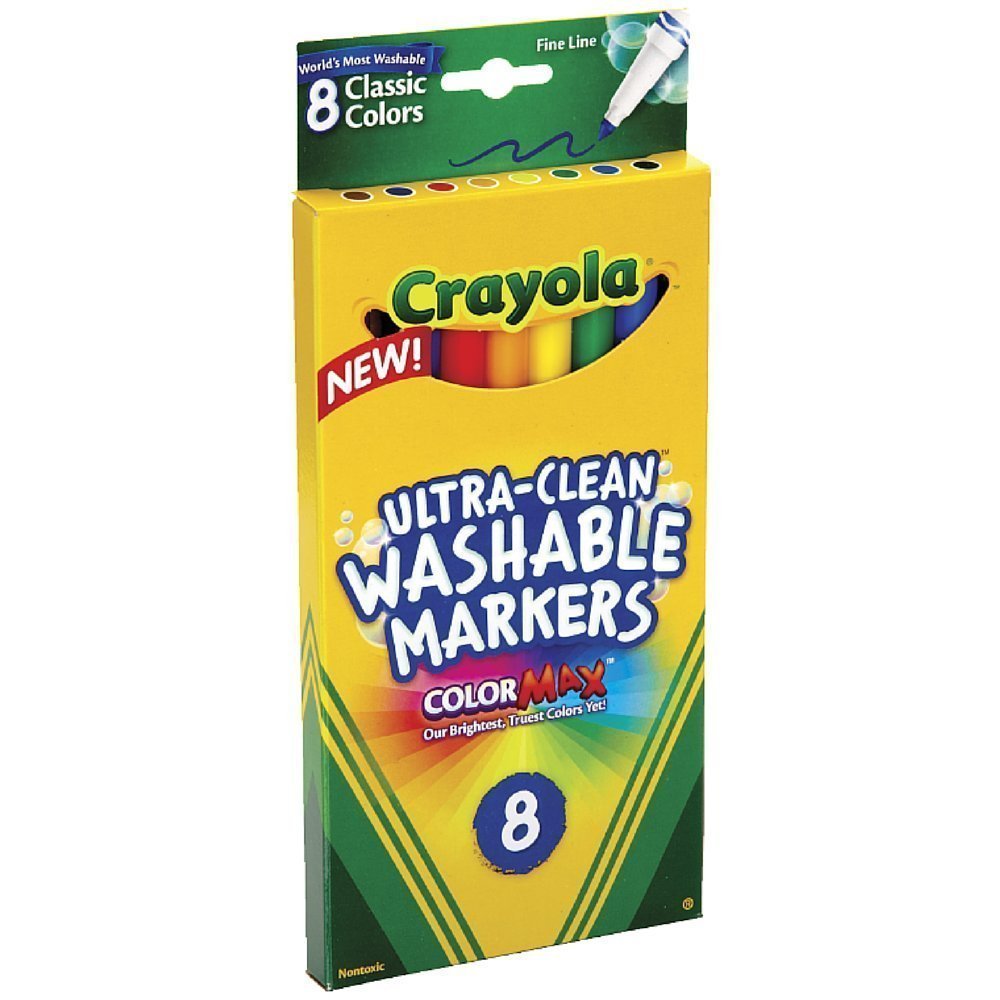 Crayola Ultra-Clean Washable Markers, Color Max, Fine Line Classic Colors 8 Ea
