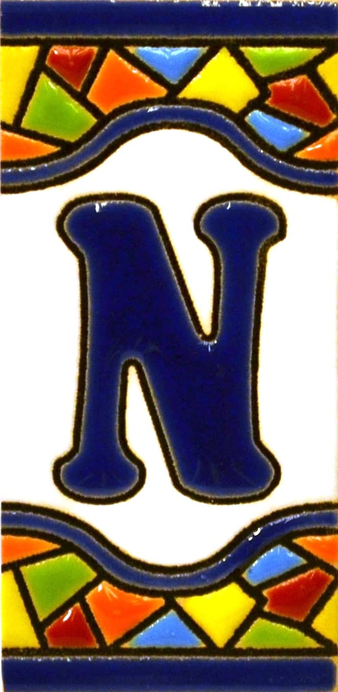 House letters 3 inch. Handpainted house letter tiles for signs, addresses and names. Address numbers for houses. House address numbers and letters. Design Design MOSAICO MINI 2,87" x 1,38" (LETTER N)