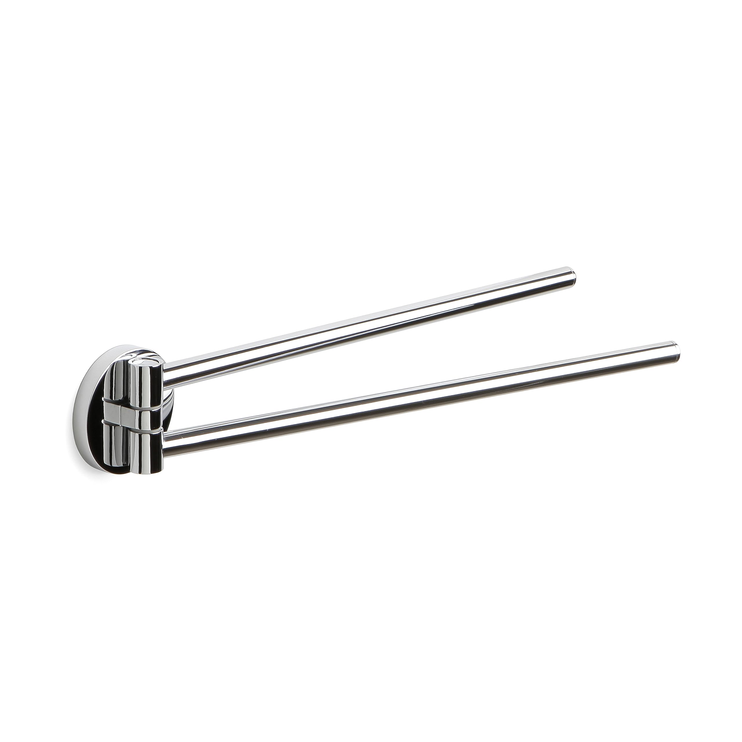 TATAY Bathroom Hinge Towel Rack, Double Bar, Mobile, Stainless Steel and Zamak, Silver, Double Fixing System with Screws and Glu fix, 38 cm