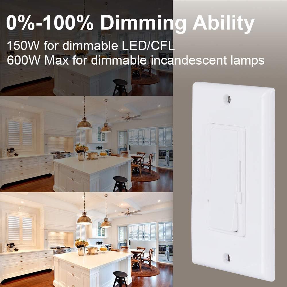 Wall Switch, 2Pack On/Off Dimmer Switch for Dimmable LED Panel Lights, CFL, Halogen and Incandescent Bulbs, with Wallplate, Single-Pole/3-Way, ETL Listed: Industrial & Scientific
