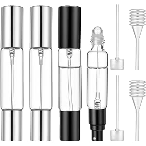 Fosaseua Dual-Head Travel Perfume Bottle Cologne Travel Perfume Atomizer | 4Pcs, with Spray & Roller Balls, 10ml, Glass, Refi