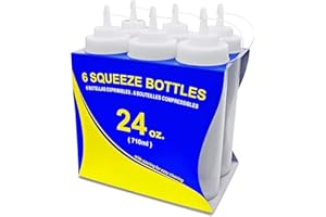 New Star Foodservice 26238 Squeeze Bottles, Plastic, Wide Mouth, 24 oz, Clear, Pack of 6