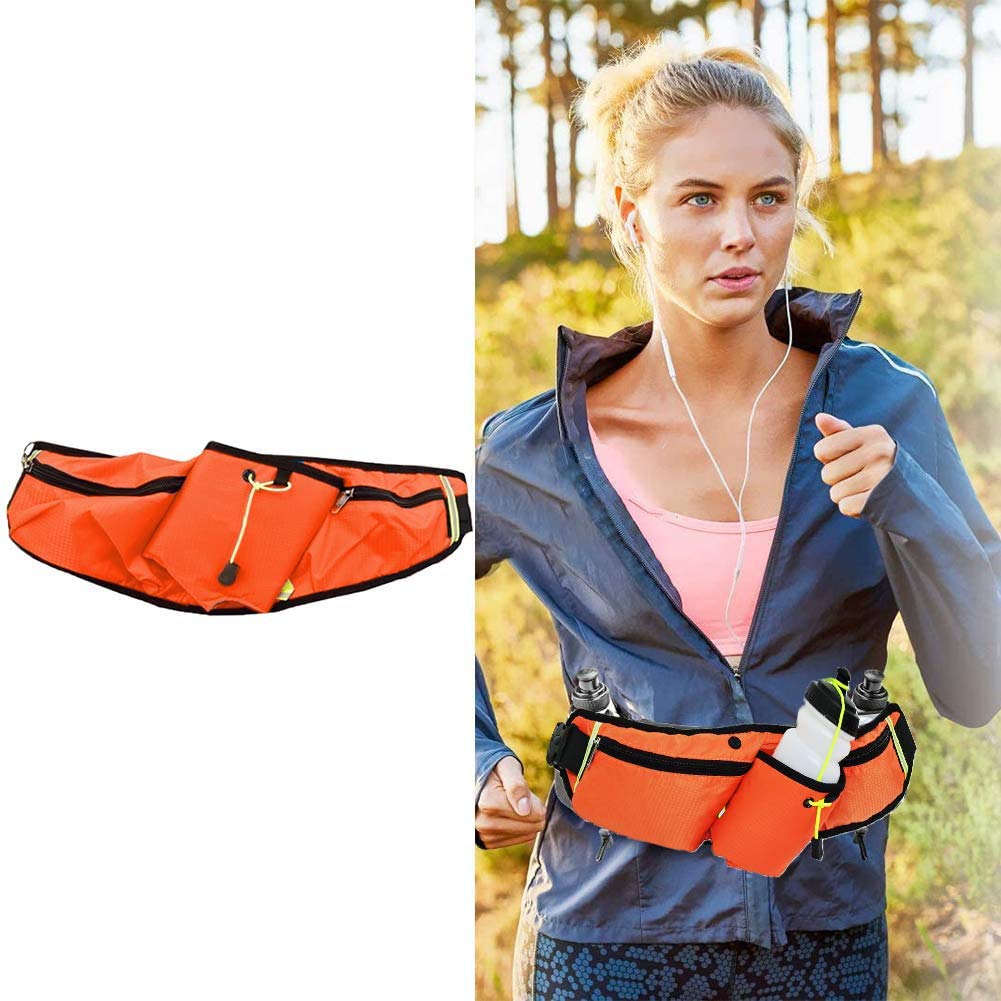 Sports Belt Bag - WENTS Running Belt with Water Bottle Holder Waterproof Bum Bag Cycling Waist Bag Jogging Belt Dog Walking Bag for Travel Holidays Camping Climbing Hiking (Orange)
