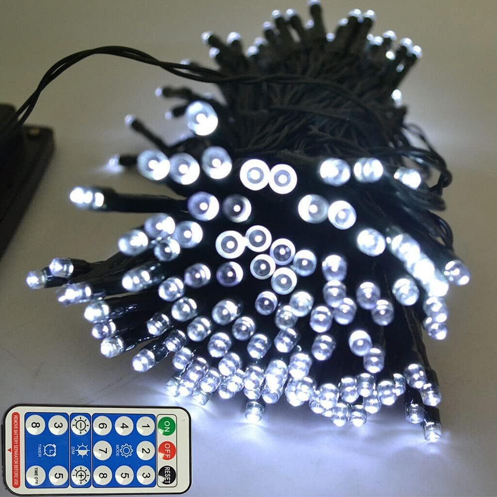 RunQiao Solar Fairy String Lights 164ft/ 50m Outdoor Garden 400 LED Waterproof Light for Trees Patio Fence Wedding Party 8 Modes White with Remote.USB Charging