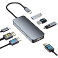 Docking Station Dual Monitor for Dell/HP/Mac, 7 in 1 Laptop Docking Station 3 Monitors with 2 HDMI 4K@60Hz/Displayport/3 USB/100W PD, Dual Monitor Adapter, Dual HDMI Adapter for 2 Monitors, USB C Hub