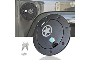 BESTAOO Aluminium Fuel Filler Door Cover for 2007-2017 Jeep Wrangler JK & Unlimited Sport Rubicon Sahara, Locking Gas Tank Cap Cover for 5th Wheel Toy Hauler Fuel Station - Star
