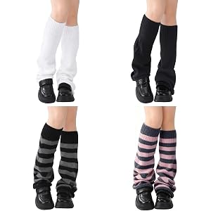 4 Pairs Y2k Leg Warmers Kawaii Flared Legwarmers Kawaii Lolita Goth Harajuku Streetwear Knitted Socks Emo Gyaru Accessories f