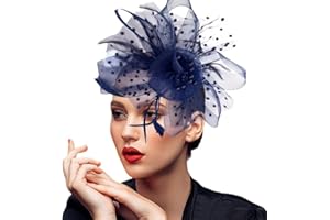 ASAHEL Fascinators Hats 20s 50s Pillbox Hat Cocktail Tea Party for Women (Navy Blue, One Size)