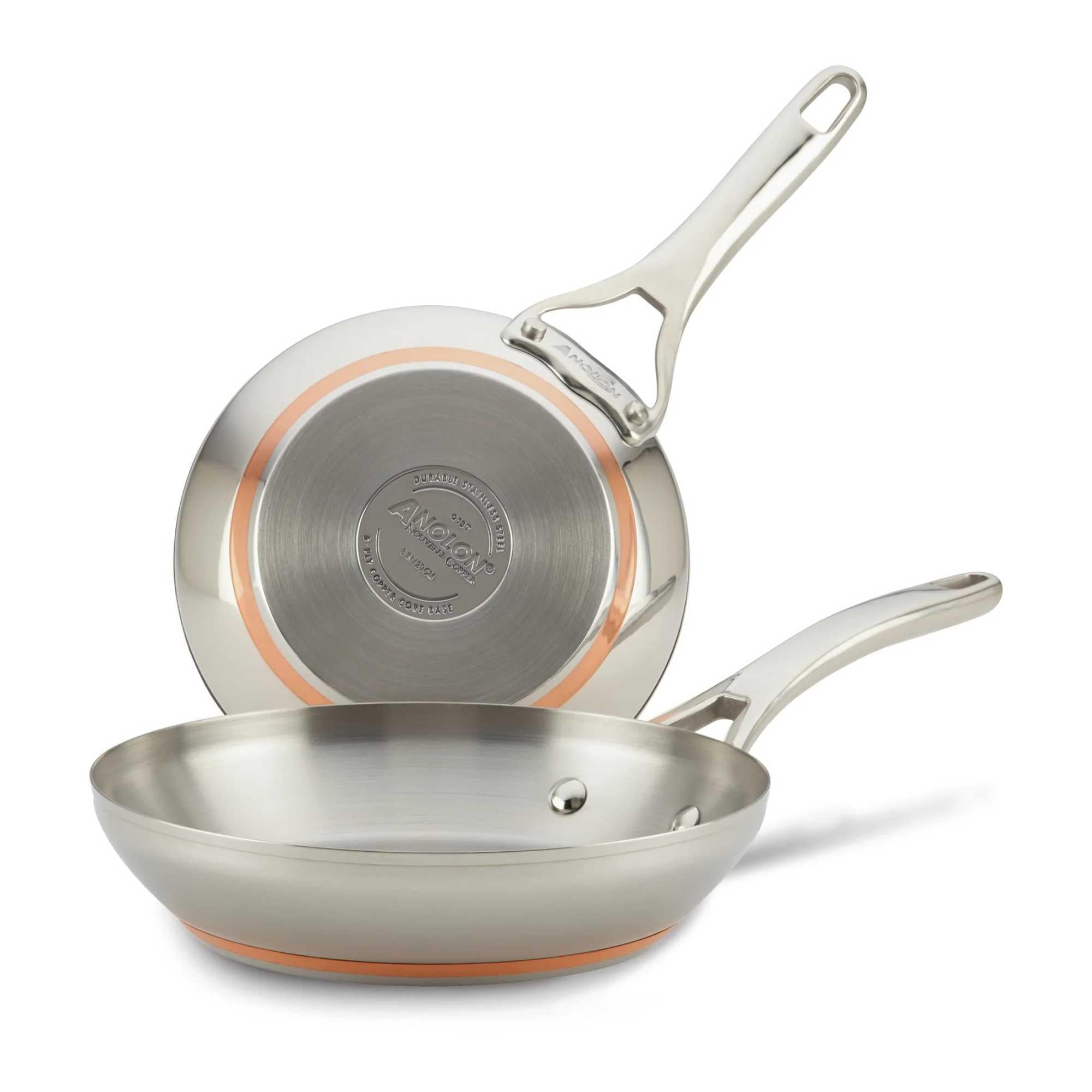 Anolon Nouvelle Copper Stainless Steel Twin Pack French Skillets, 8"/9-1/2", Silver