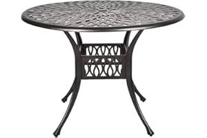 TITIMO 41.3" Diameter Outdoor Round Patio Bistro Dining Table Cast Aluminum Conversation Table with 2.2" Umbrella Hole
