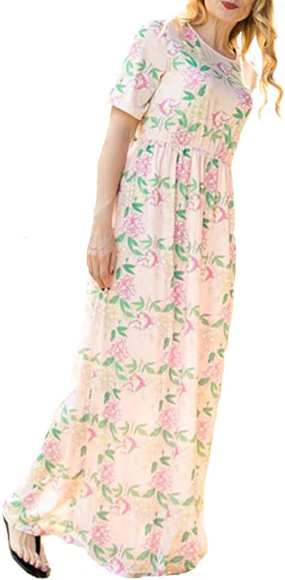 Mother and Daughter High Waist Floral Skirts Family Matching Bohemia Short Sleeve Dress Summer Mommy and Me O-Neck Maxi Dress