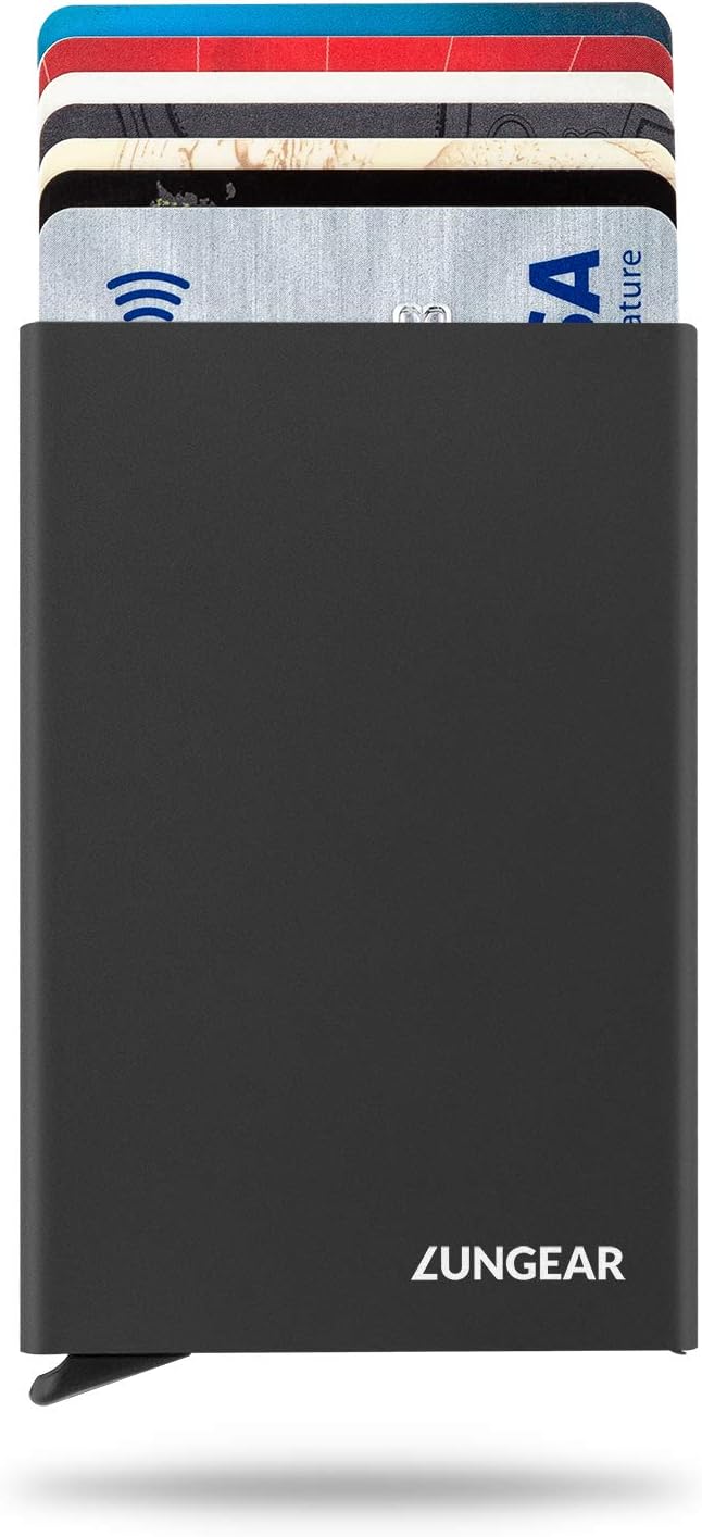 LUNGEAR RFID Credit Card Holder Slim Wallet Front Pocket Card Protector Pop up Design Aluminum Up to Hold 6 Cards