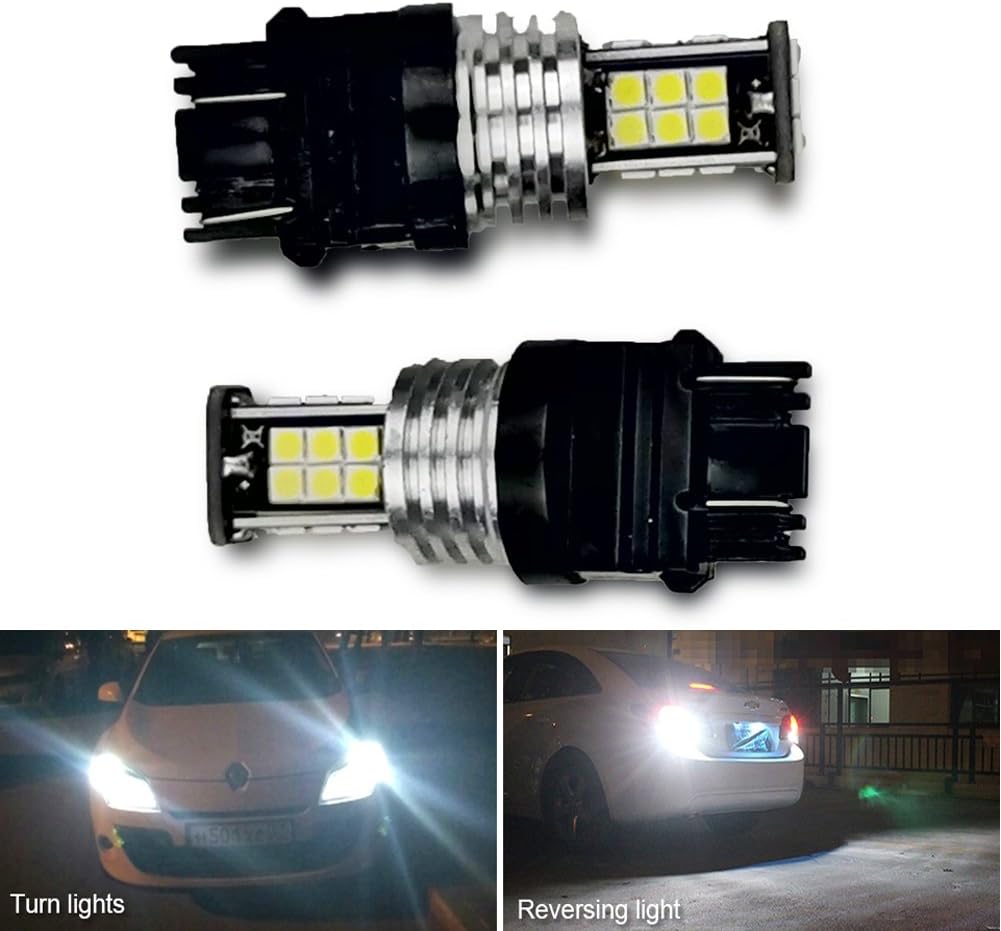 2pcs 3056 3156 3057 3157 LED Bulbs with Projector for Backup Reverse Lights Lights 3030 1600lms 24smd Ultra Bright T25 P27W LED Bulbs for Front Turn Signal Light 6000K Xenon White 1 Year Warranty