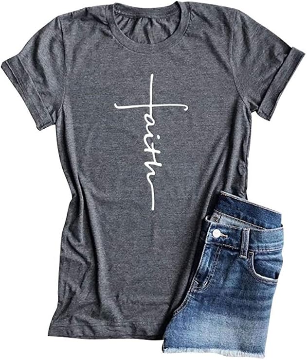 Qrupoad Women V Neck Faith T-Shirt Christian Inspirational Shirt Graphic Tees for Religious Gift