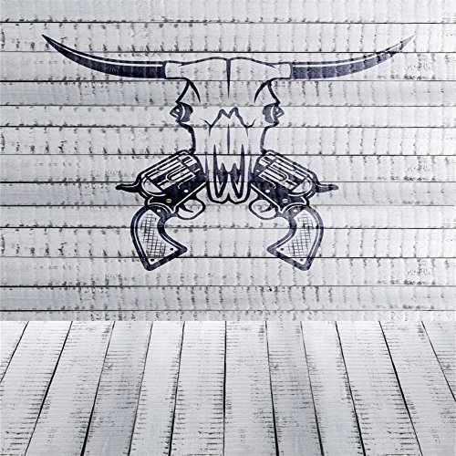 Leowefowa 5X5FT Vinyl Backdrop Thin Photography Background Wooden Stripe Platform Wild West Ox Skull Guns Artistic Scenery for Sweet Baby Children Portrait Backdrop 1.5(W)X1.5(H)M Photo Studio Props