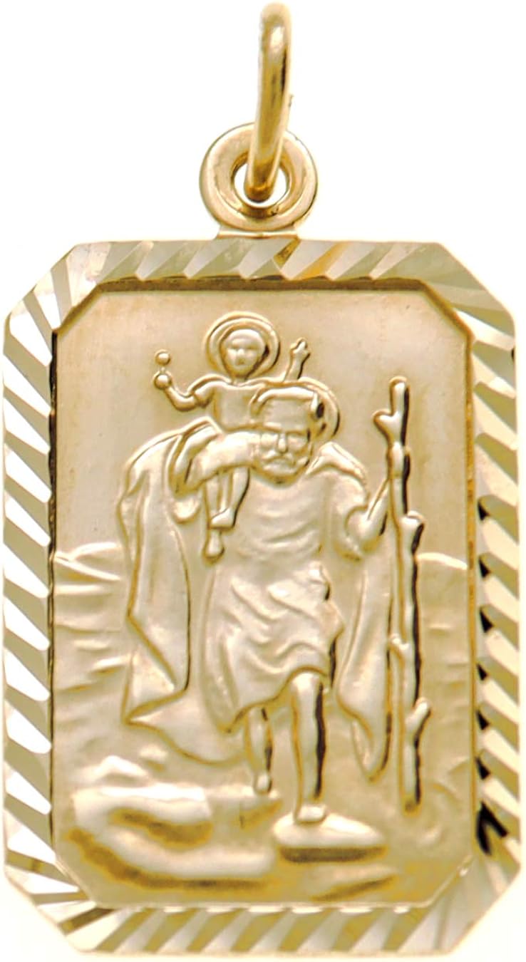 Alexander Castle Solid 9ct Gold St Christopher Pendant Medal for Women Men Boys Girls, 22mm x 16mm