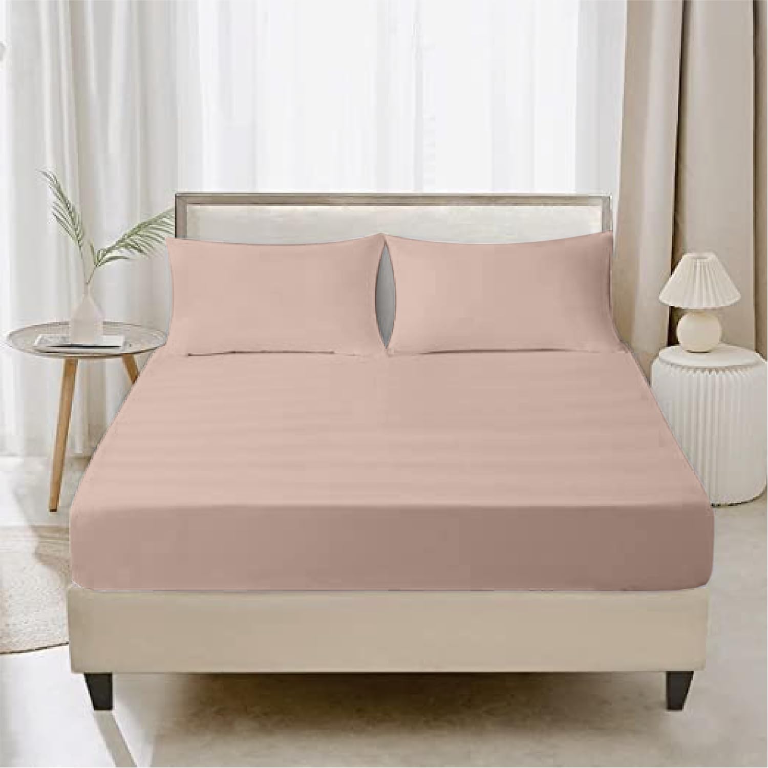 Kotton Culture Fitted Double Sheets 100% Egyptian Cotton Fitted Sheet with Two Pillowcases 600 Thread Count (140x190cm) 38cm Extra Deep Pocket Bottom Sheets (Dark Grey)