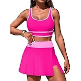ZRTAK Women's High Waisted Bikini Sets Tummy Control Swim Skirt Two Piece Swim Suit Tummy Control Color Block Bathing Suit