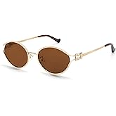 BOTEN Retro Oval Sunglasses for Women Men Small 90s Sun Glasses Trendy Gold Frame Round Shades Cute Designer Sunnies