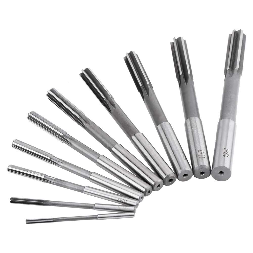 H7 10pcs Machine Reamers, High Speed Steel Straight Shank Machine Reamer for Stainless Steel Alloy Copper Metal 3-12mm