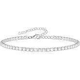 QJLE Cubic Zirconia Tennis Ankle Bracelets for Women 18K Gold Plated Adjustable Dainty Anklet Summer Beach Jewelry