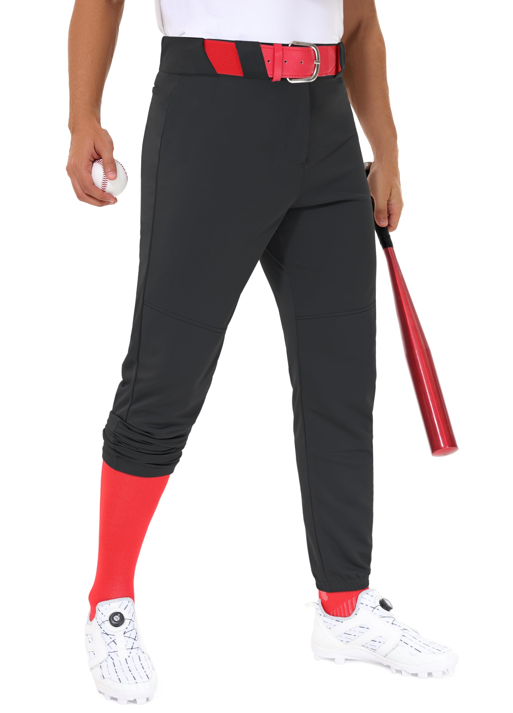 Photo 1 of MIVEI Men's Utility Baseball Pants - Adult Youth Side Piped/Braid Dual-Layer Knees Tunnel Belt Loops Training Tapered Pants New-Black