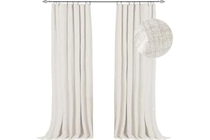 100% Blackout Shield Blackout Curtains for Bedroom 84 inch Length 2 Panels Set, Clip Rings/Rod Pocket Faux Linen Black Out Curtains, Thermal Insulated Curtains for Living Room, Beige, 50Wx84L