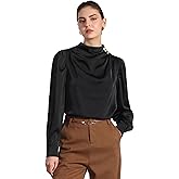 Allegra K Women's Satin Blouse Puff Long Sleeve Elegant Pleated Mock Neck Dressy Casual Top