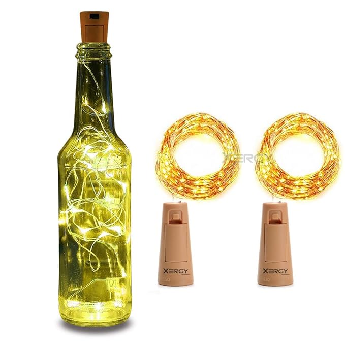 XERGY Bottle Lights Battery Powered, Cork Shaped Fairy String Starry DIY, Party, Decor(Pack of 2)