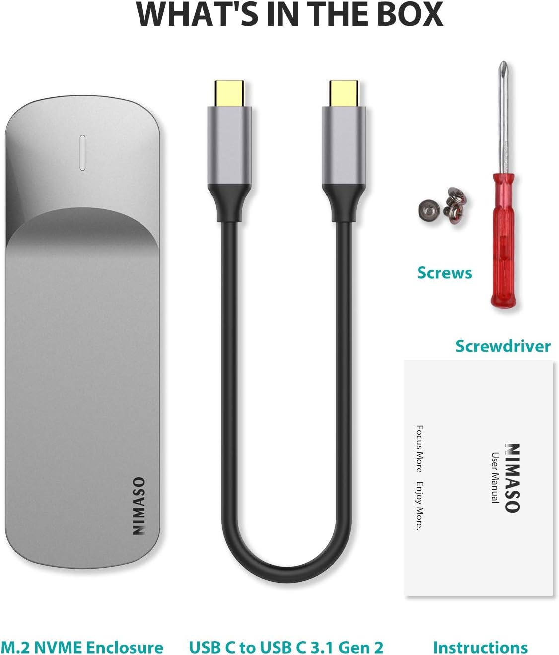 Accesorios Para Discos Duros Nimaso Carcasa M 2 Nvme Usb C Caja M 2 Nvme Pcie Usb 3 1 Gen2 Con Uasp 10gbps Carcasa Disco Duro M 2 Para Ssd M 2 Nvme M Key O B M Key 2230 2242 2260 2280