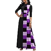 FANDEE Maxi Dresses for Women Semi Formal A-Line 3/4 Sleeve Mock Neck Elegant Dress Colorblock Church Cocktail Dress