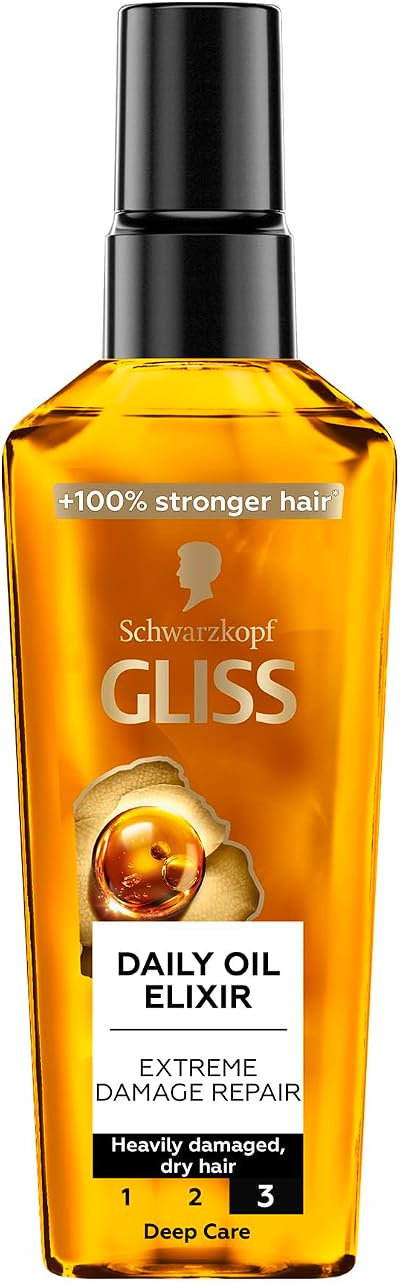 Schwarzkopf Gliss Daily Oil Elixir Argan Vitamin E Hair 75ml Damaged Dry