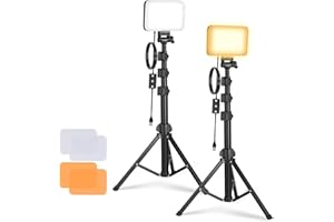 NEEWER Basics 2 Pack LED Video Light Panel Lighting Kit, Bi Color Dimmable Portable Studio Lights with Stands & Filters, 3200K-5600K 750lux CRI95 for Video Recording Live Streaming Photography, BP66