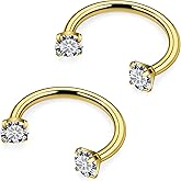 Hnxnskt Horseshoe Nose Ring Surgical Steel Double Stud Nose Ring 18g Lip Rings Cubic Zirconia Daith Piercing Jewelry for Women Inner Diameter 8-10mm